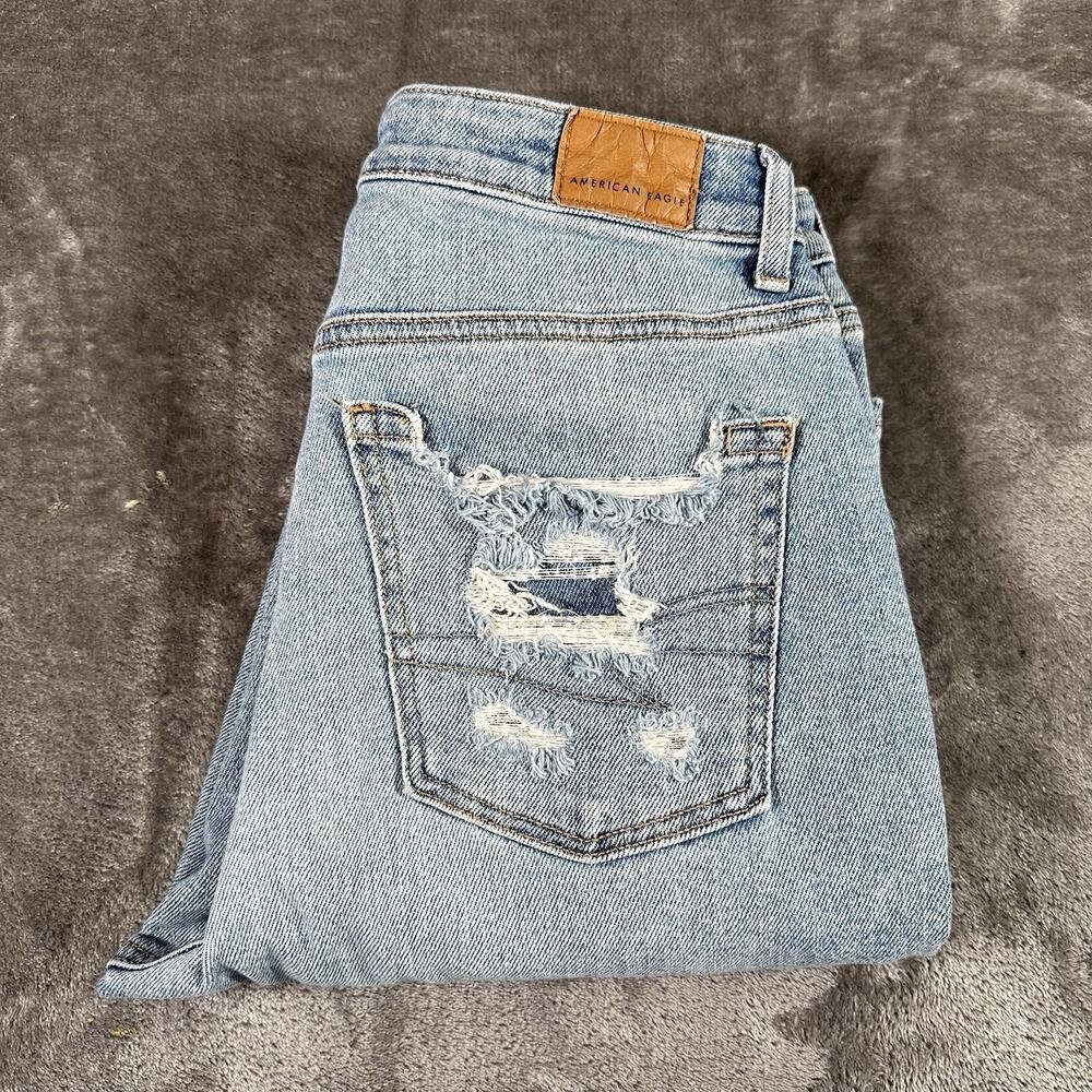 American Eagle Jeans Women’s 2 Blue Mom‎ Distressed Denim Pants Bikercore
